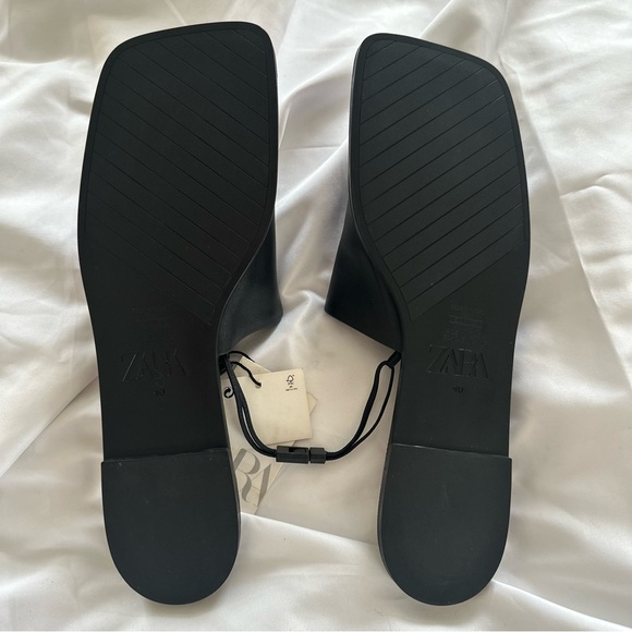 Zara Women's Black Leather Slide Sandals - Picture 6 of 7